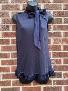 SCERVINO Street Womens 10 blue Sleeveless Tank top blouse Neck tie Beaded velour